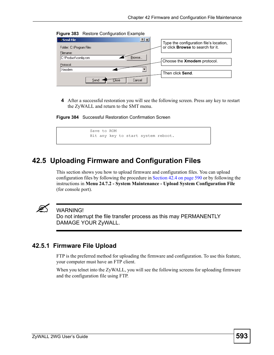 5 uploading firmware and configuration files, 1 firmware file upload | ZyXEL Communications ZyXEL ZyWALL 2WG User Manual | Page 593 / 730