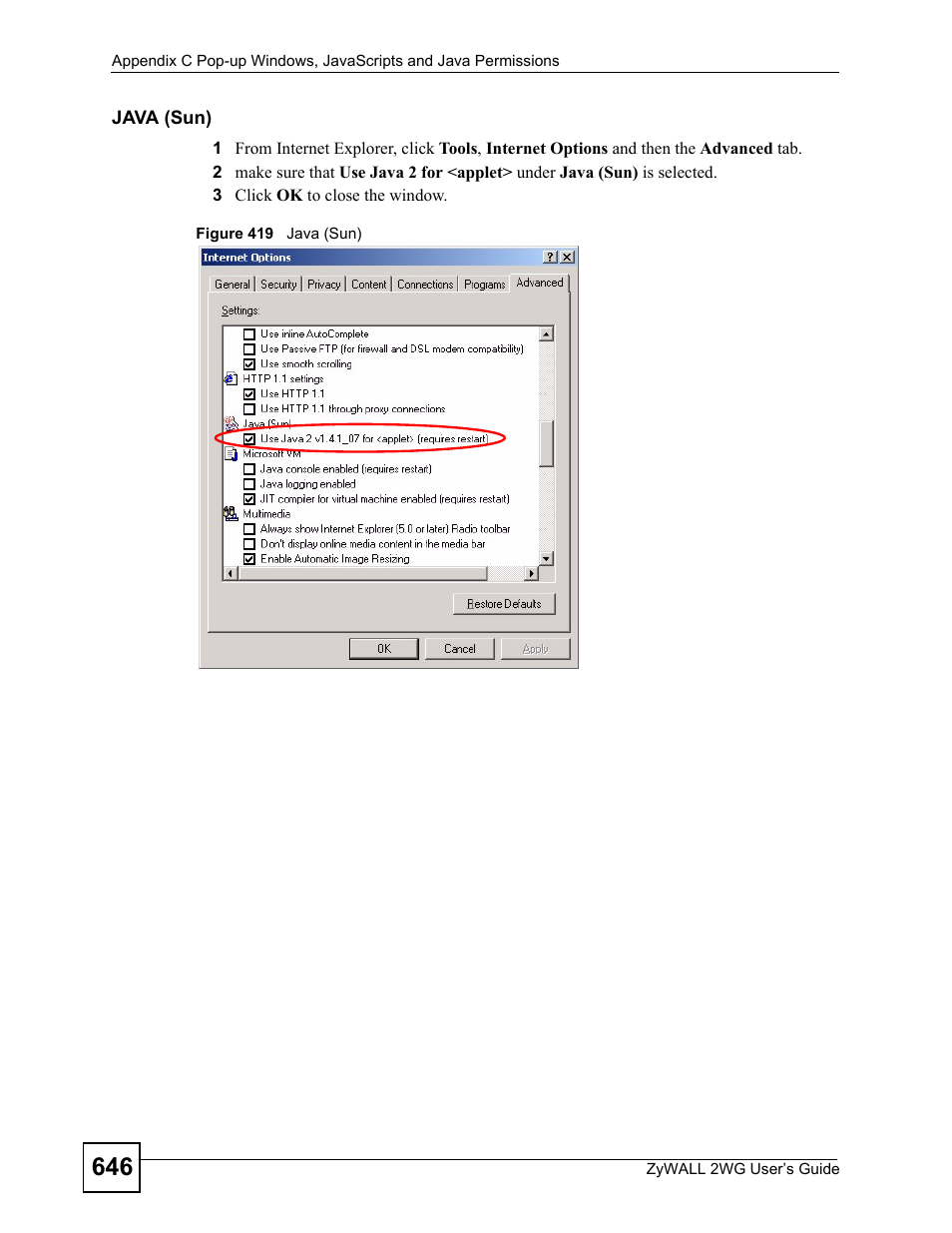 Figure 419 java (sun) | ZyXEL Communications ZyXEL ZyWALL 2WG User Manual | Page 646 / 730