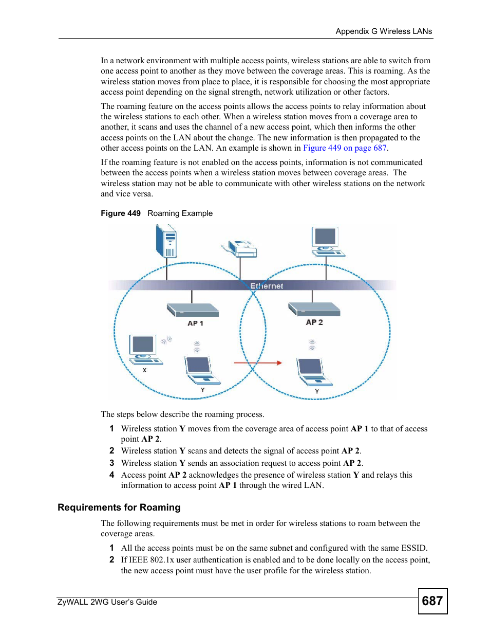 Figure 449 roaming example | ZyXEL Communications ZyXEL ZyWALL 2WG User Manual | Page 687 / 730