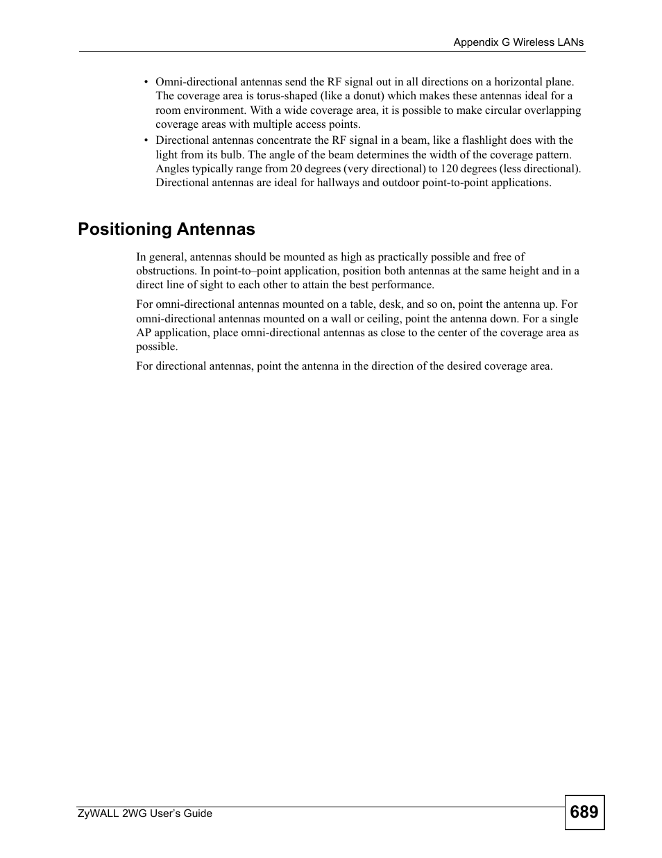Positioning antennas | ZyXEL Communications ZyXEL ZyWALL 2WG User Manual | Page 689 / 730