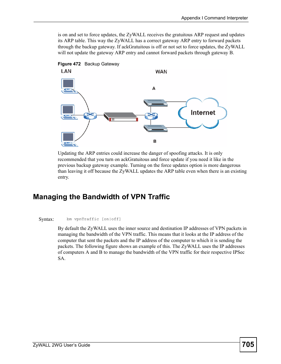 Figure 472 backup gateway, Managing the bandwidth of vpn traffic | ZyXEL Communications ZyXEL ZyWALL 2WG User Manual | Page 705 / 730