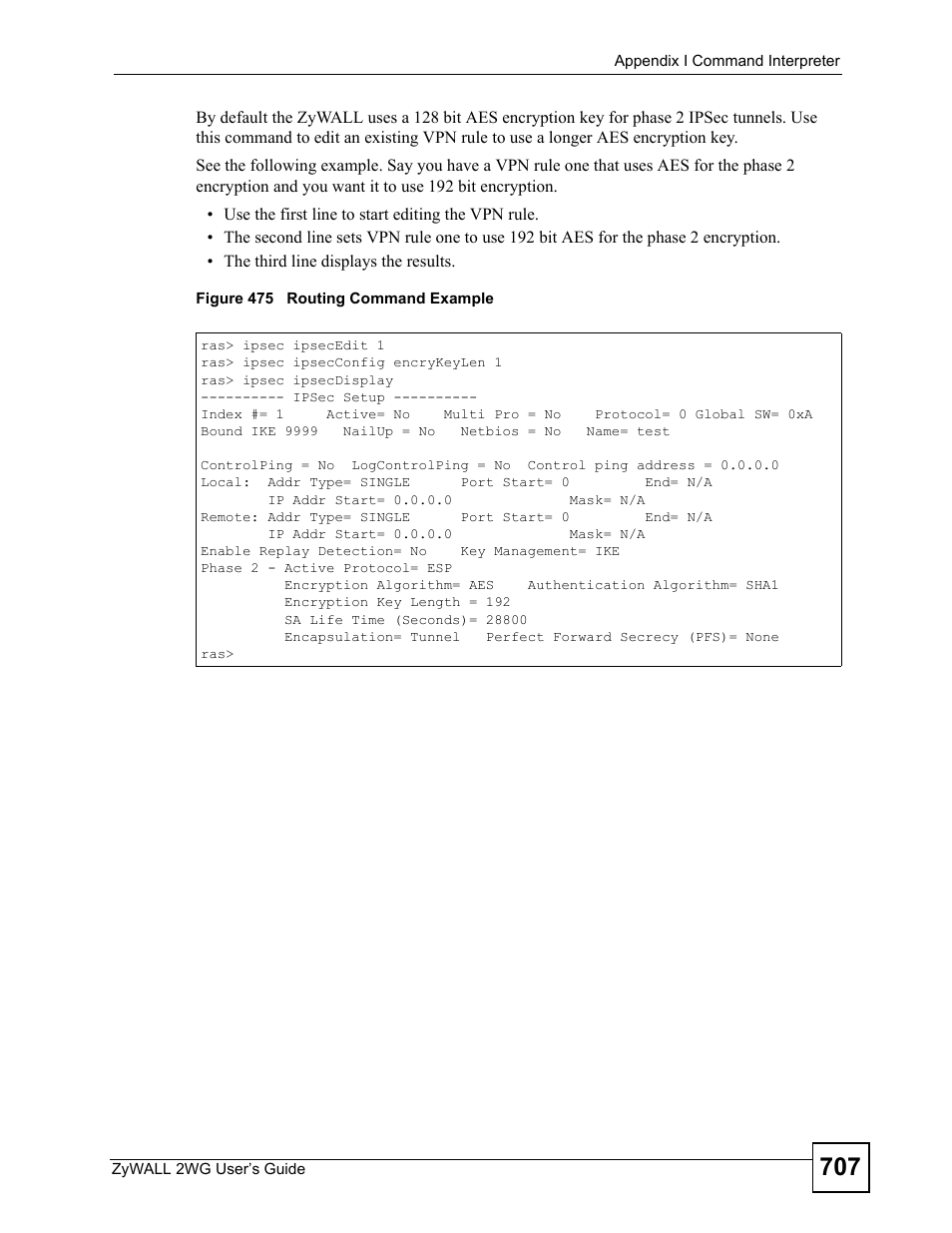 Figure 475 routing command example | ZyXEL Communications ZyXEL ZyWALL 2WG User Manual | Page 707 / 730