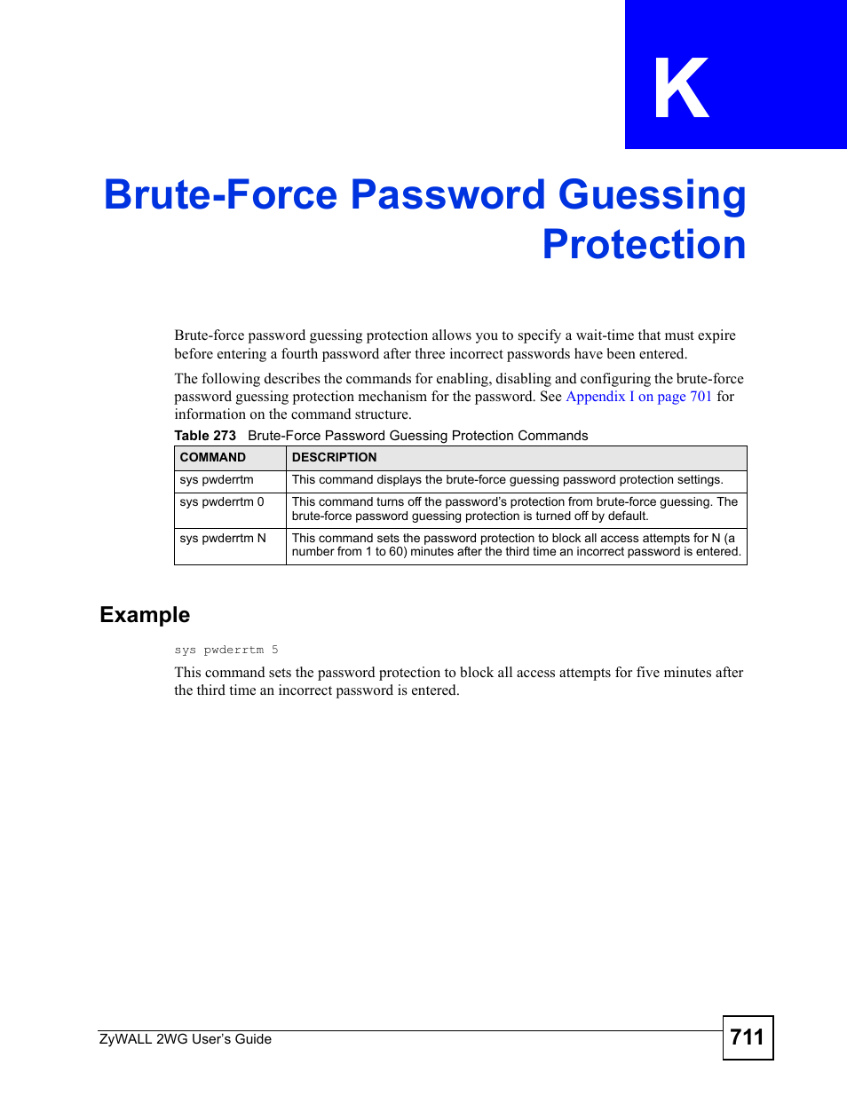 Brute-force password guessing protection, Brute-force password guessing protection (711) | ZyXEL Communications ZyXEL ZyWALL 2WG User Manual | Page 711 / 730