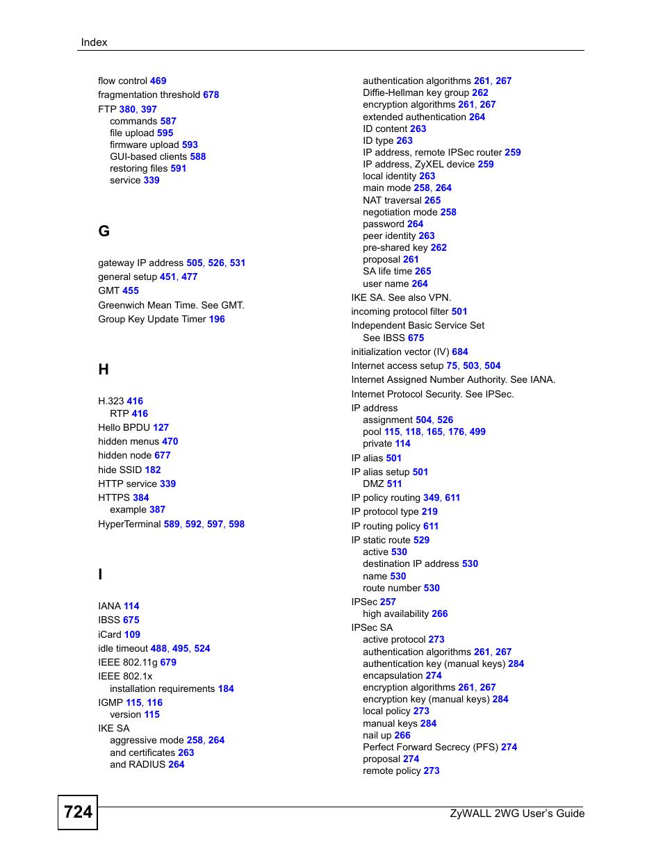 ZyXEL Communications ZyXEL ZyWALL 2WG User Manual | Page 724 / 730