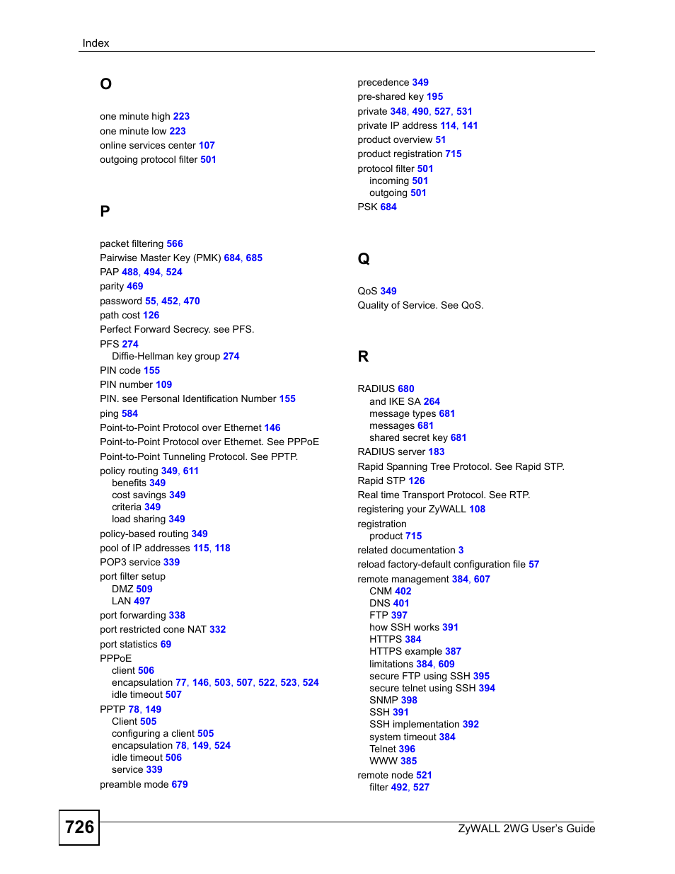 ZyXEL Communications ZyXEL ZyWALL 2WG User Manual | Page 726 / 730