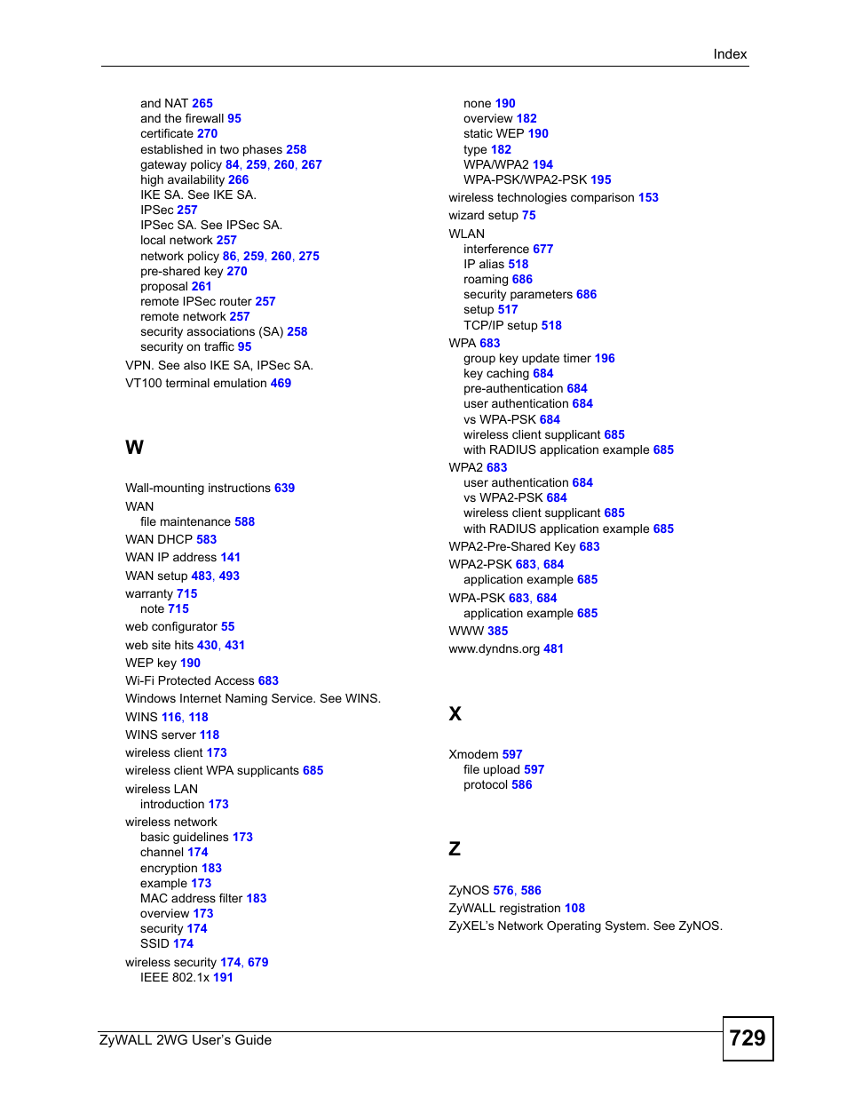 ZyXEL Communications ZyXEL ZyWALL 2WG User Manual | Page 729 / 730