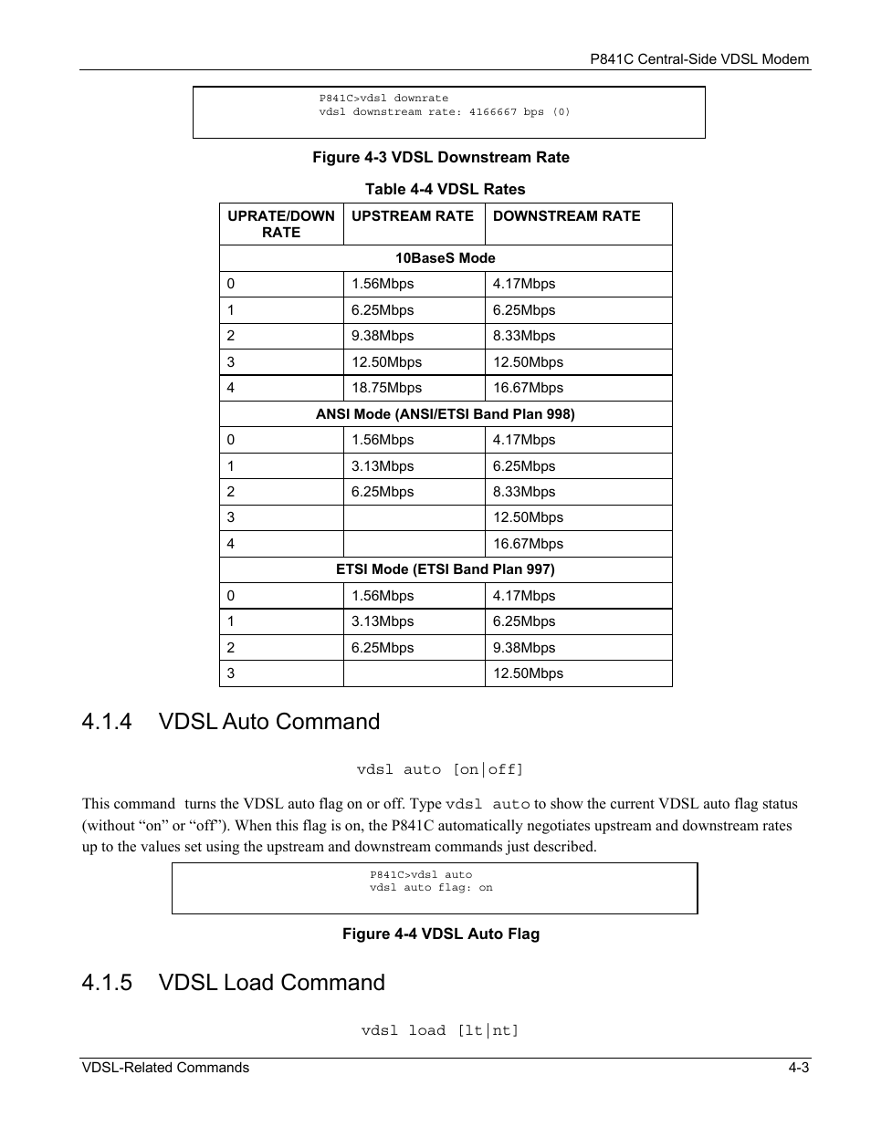 Vdsl auto command, Vdsl load command, 4 vdsl auto command | 5 vdsl load command | ZyXEL Communications P841C User Manual | Page 23 / 41