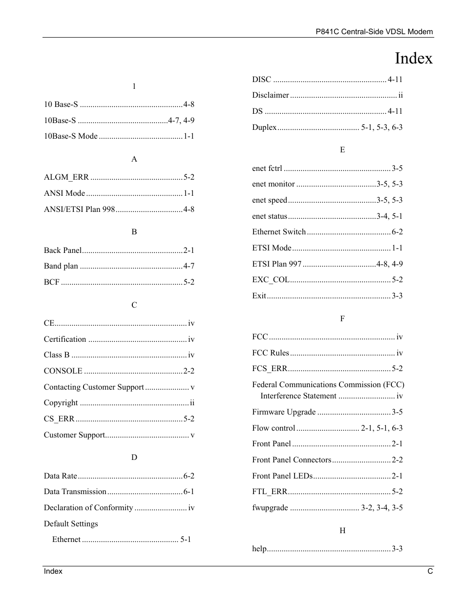 Index | ZyXEL Communications P841C User Manual | Page 39 / 41