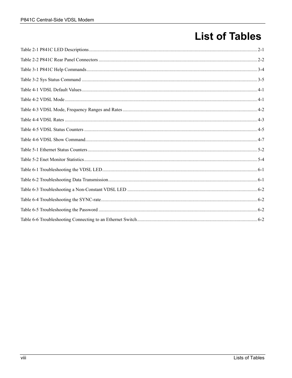 List of tables | ZyXEL Communications P841C User Manual | Page 8 / 41