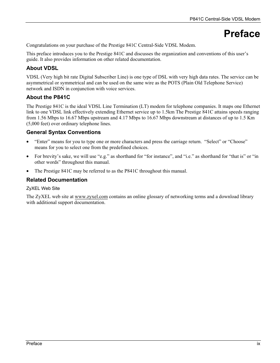Preface | ZyXEL Communications P841C User Manual | Page 9 / 41