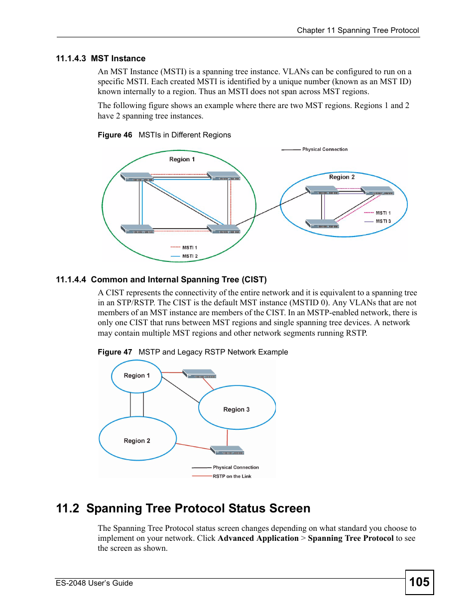 2 spanning tree protocol status screen | ZyXEL Communications ZyXEL Dimension ES-2048 User Manual | Page 105 / 306