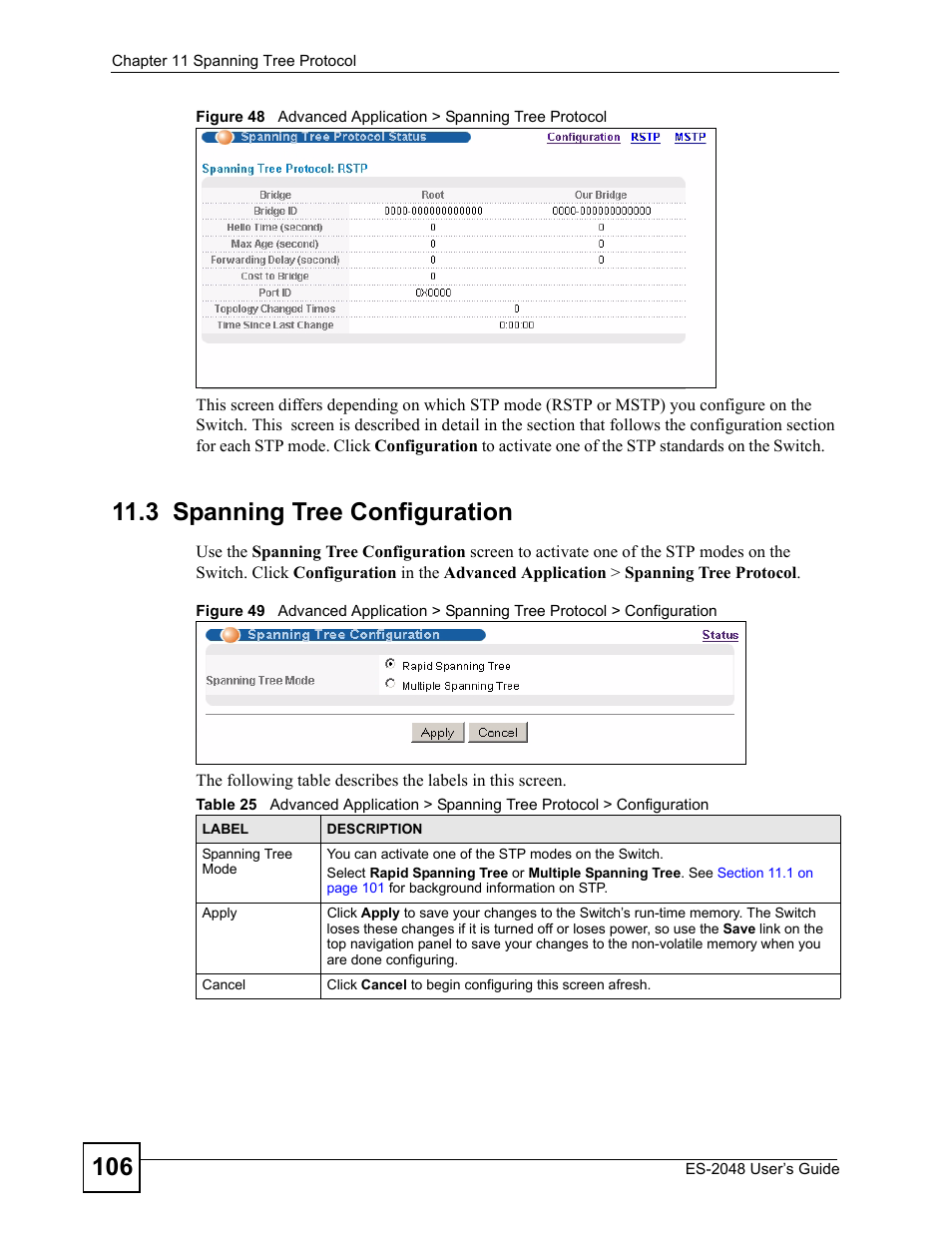3 spanning tree configuration | ZyXEL Communications ZyXEL Dimension ES-2048 User Manual | Page 106 / 306