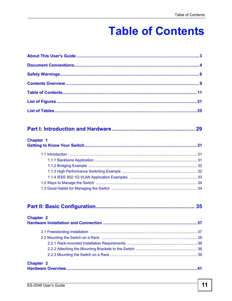 ZyXEL Communications ZyXEL Dimension ES-2048 User Manual | Page 11 / 306