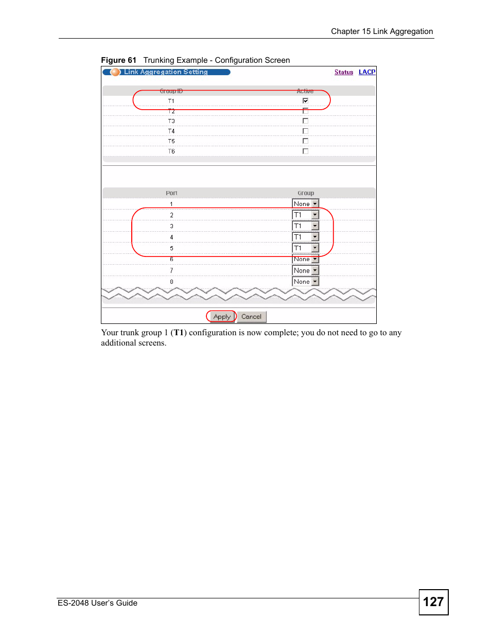 Figure 61 trunking example - configuration screen | ZyXEL Communications ZyXEL Dimension ES-2048 User Manual | Page 127 / 306
