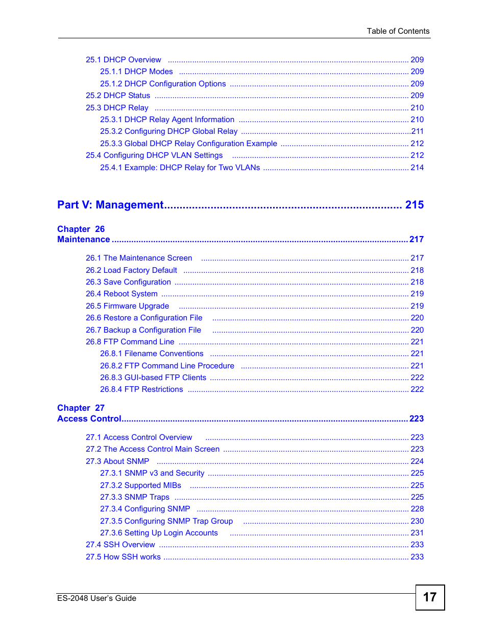 Part v: management | ZyXEL Communications ZyXEL Dimension ES-2048 User Manual | Page 17 / 306