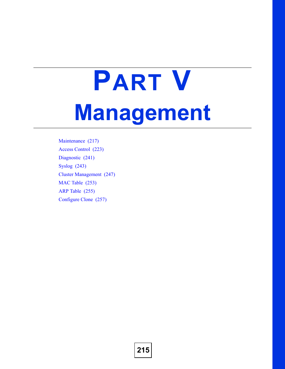 Management, Part v: management | ZyXEL Communications ZyXEL Dimension ES-2048 User Manual | Page 215 / 306