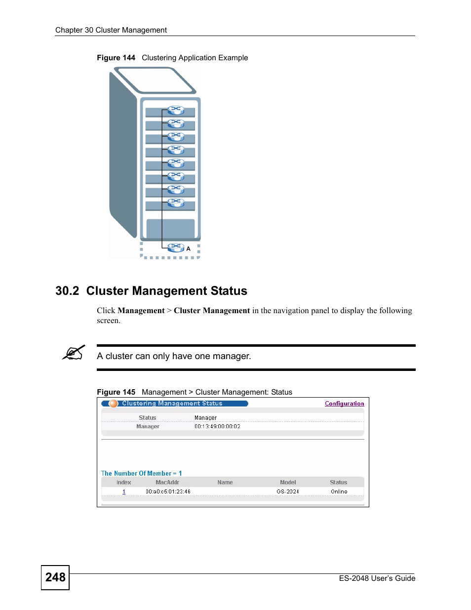 2 cluster management status | ZyXEL Communications ZyXEL Dimension ES-2048 User Manual | Page 248 / 306