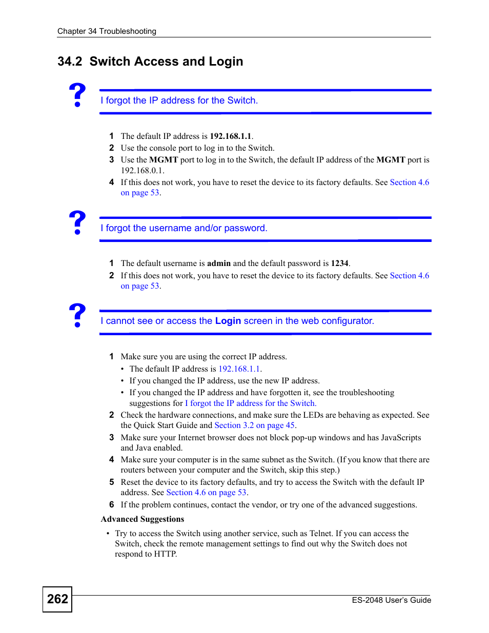 2 switch access and login, Switch access and login | ZyXEL Communications ZyXEL Dimension ES-2048 User Manual | Page 262 / 306