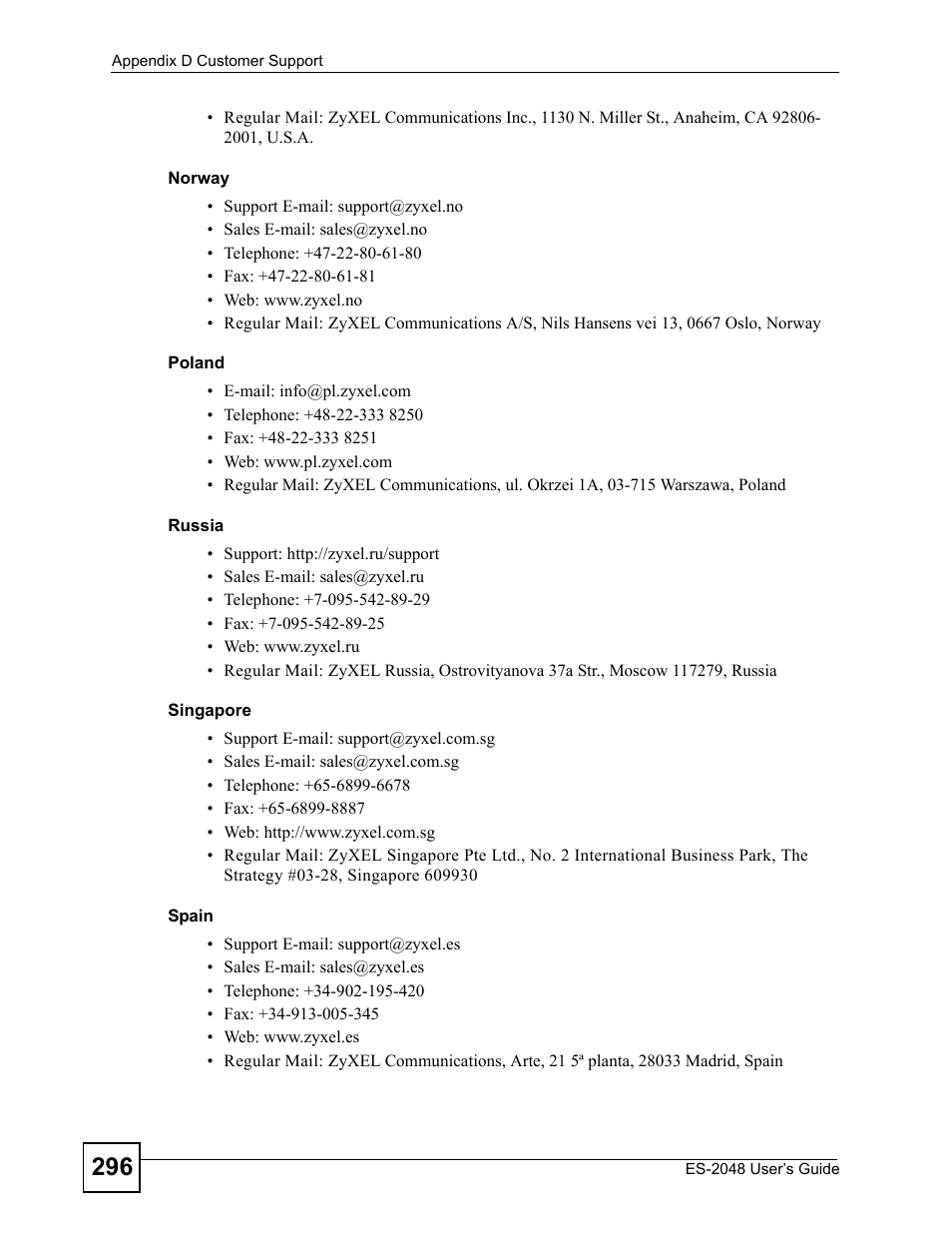 ZyXEL Communications ZyXEL Dimension ES-2048 User Manual | Page 296 / 306