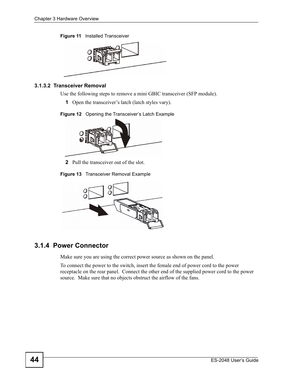 4 power connector | ZyXEL Communications ZyXEL Dimension ES-2048 User Manual | Page 44 / 306