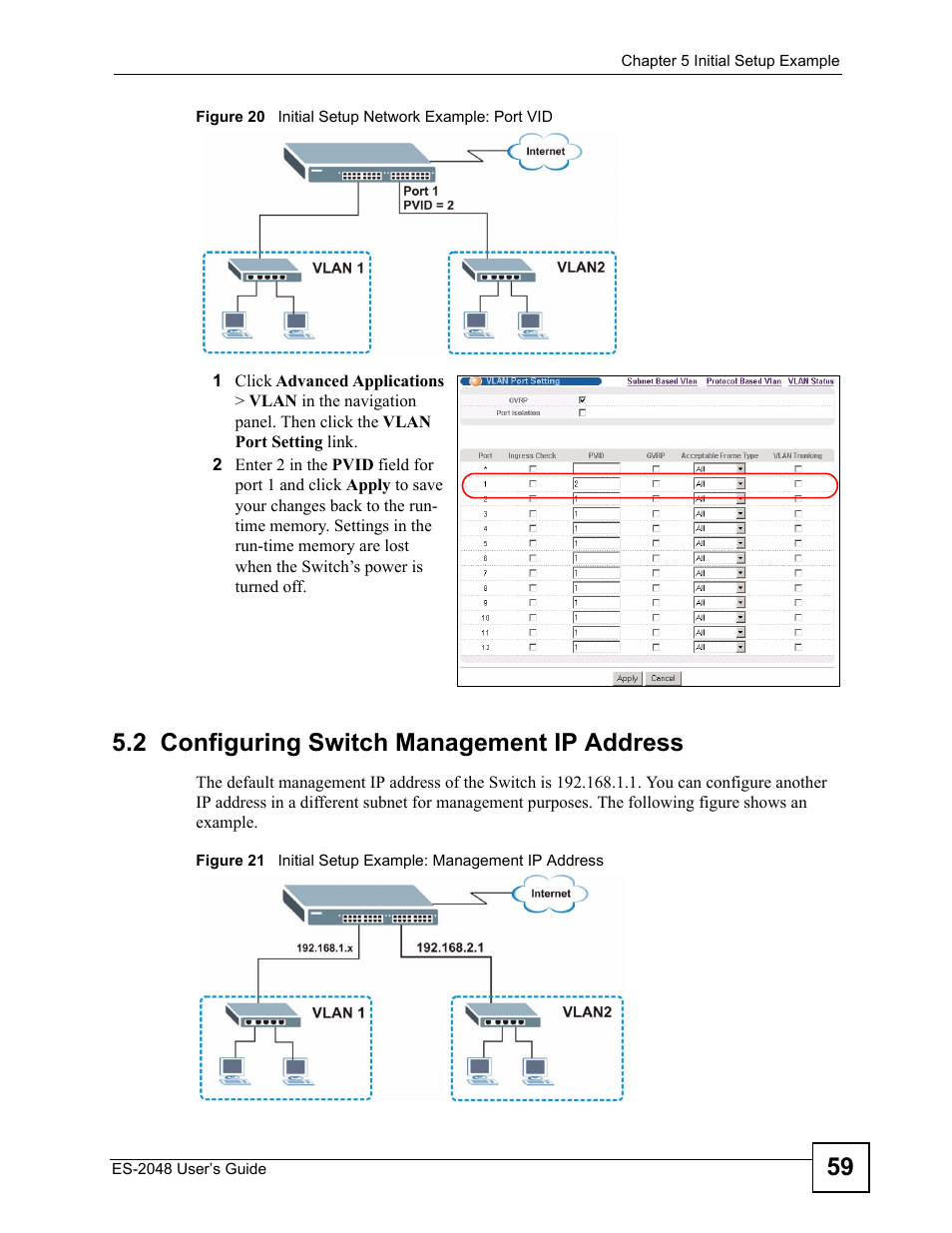 2 configuring switch management ip address | ZyXEL Communications ZyXEL Dimension ES-2048 User Manual | Page 59 / 306