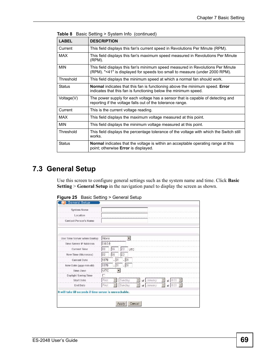 3 general setup, Figure 25 basic setting > general setup, 69 7.3 general setup | ZyXEL Communications ZyXEL Dimension ES-2048 User Manual | Page 69 / 306