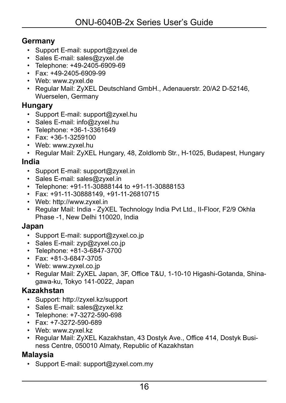 ZyXEL Communications ONU-6040B-22 User Manual | Page 16 / 19