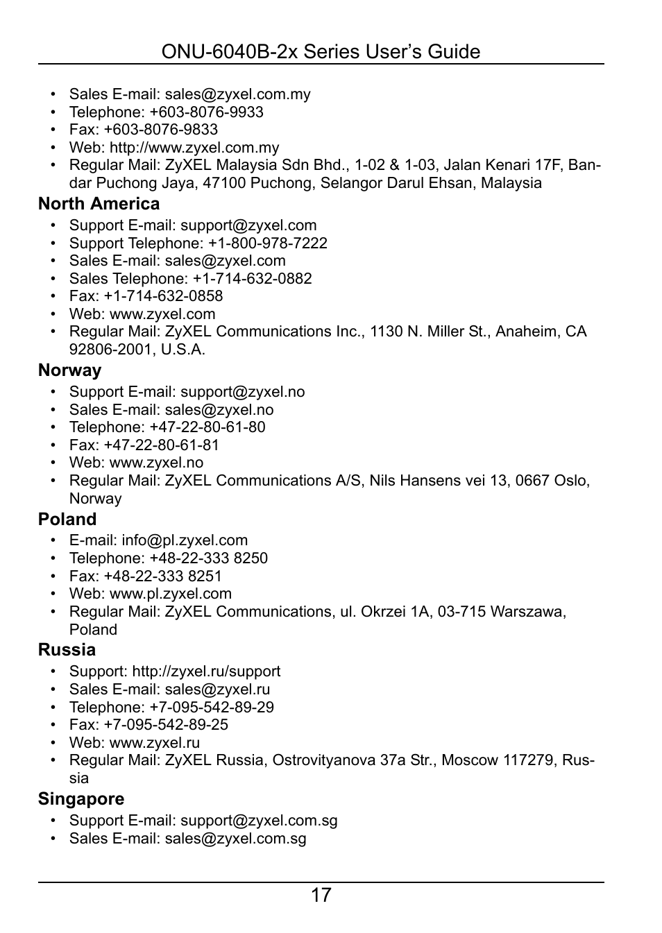 ZyXEL Communications ONU-6040B-22 User Manual | Page 17 / 19