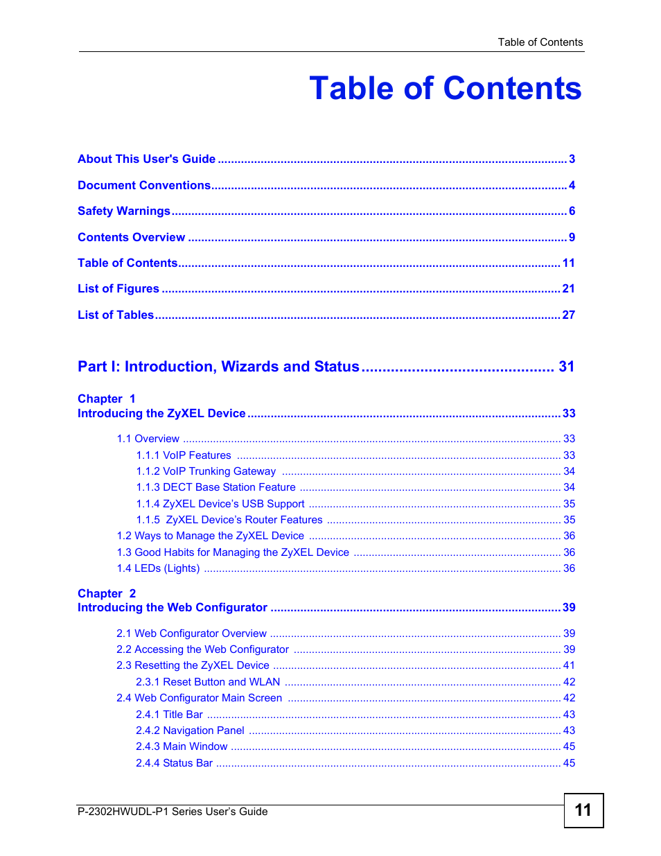 ZyXEL Communications Network Device P-2302 User Manual | Page 11 / 359