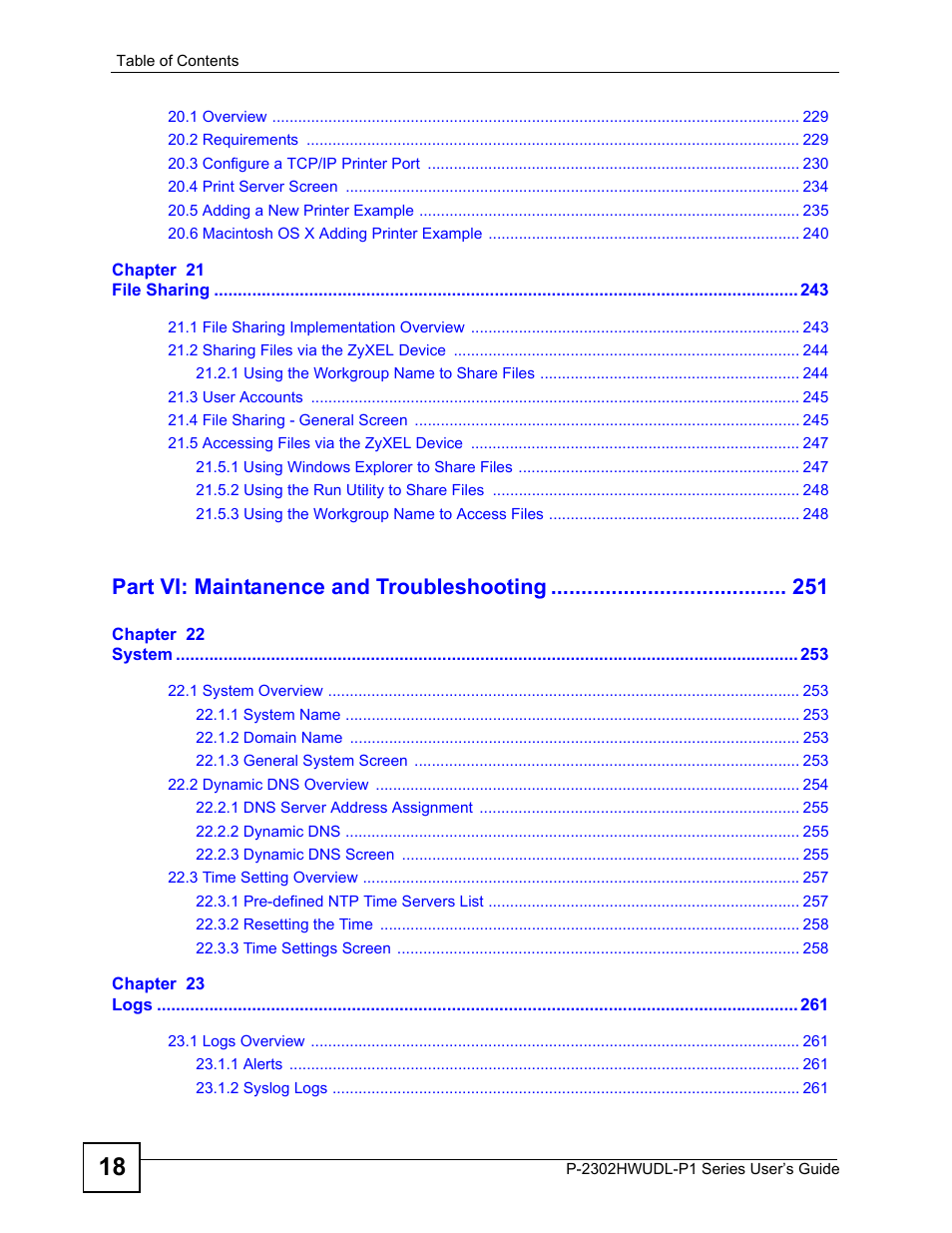 Part vi: maintanence and troubleshooting | ZyXEL Communications Network Device P-2302 User Manual | Page 18 / 359