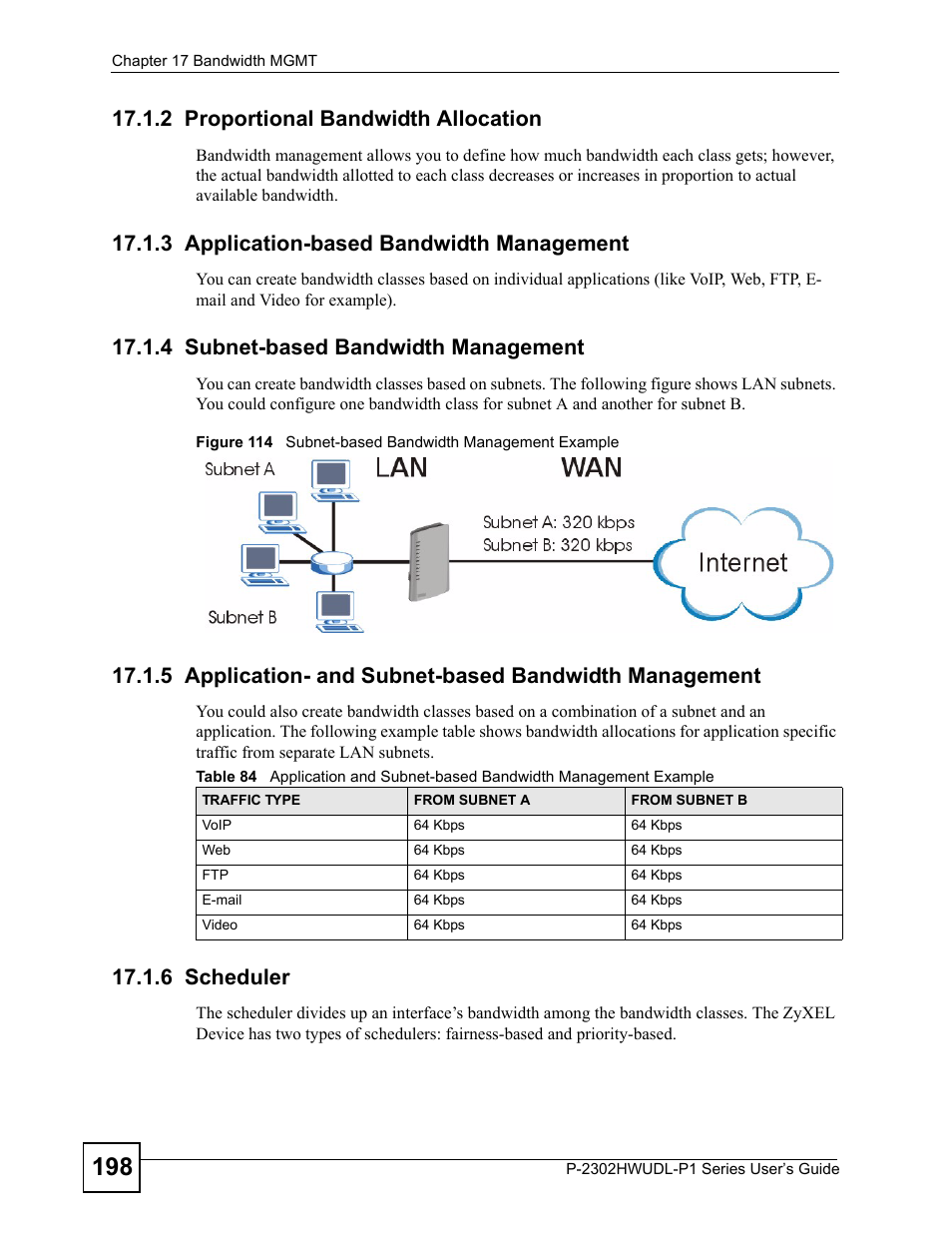 2 proportional bandwidth allocation, 3 application-based bandwidth management, 4 subnet-based bandwidth management | 6 scheduler | ZyXEL Communications Network Device P-2302 User Manual | Page 198 / 359