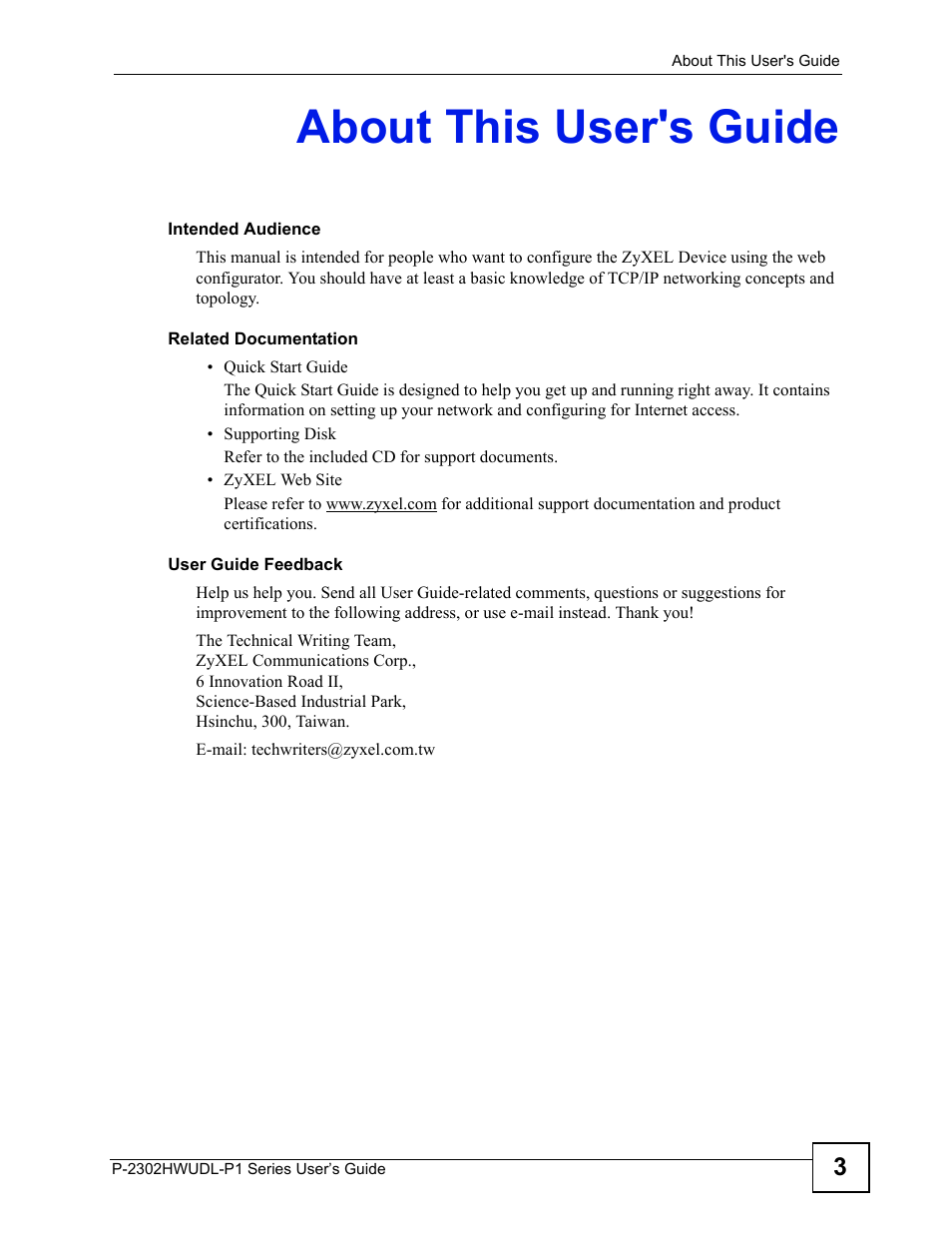 About this user's guide | ZyXEL Communications Network Device P-2302 User Manual | Page 3 / 359