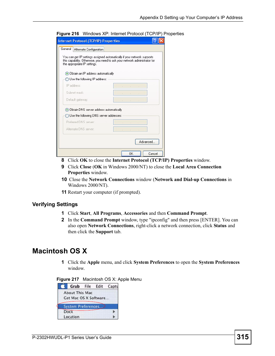 Macintosh os x | ZyXEL Communications Network Device P-2302 User Manual | Page 315 / 359