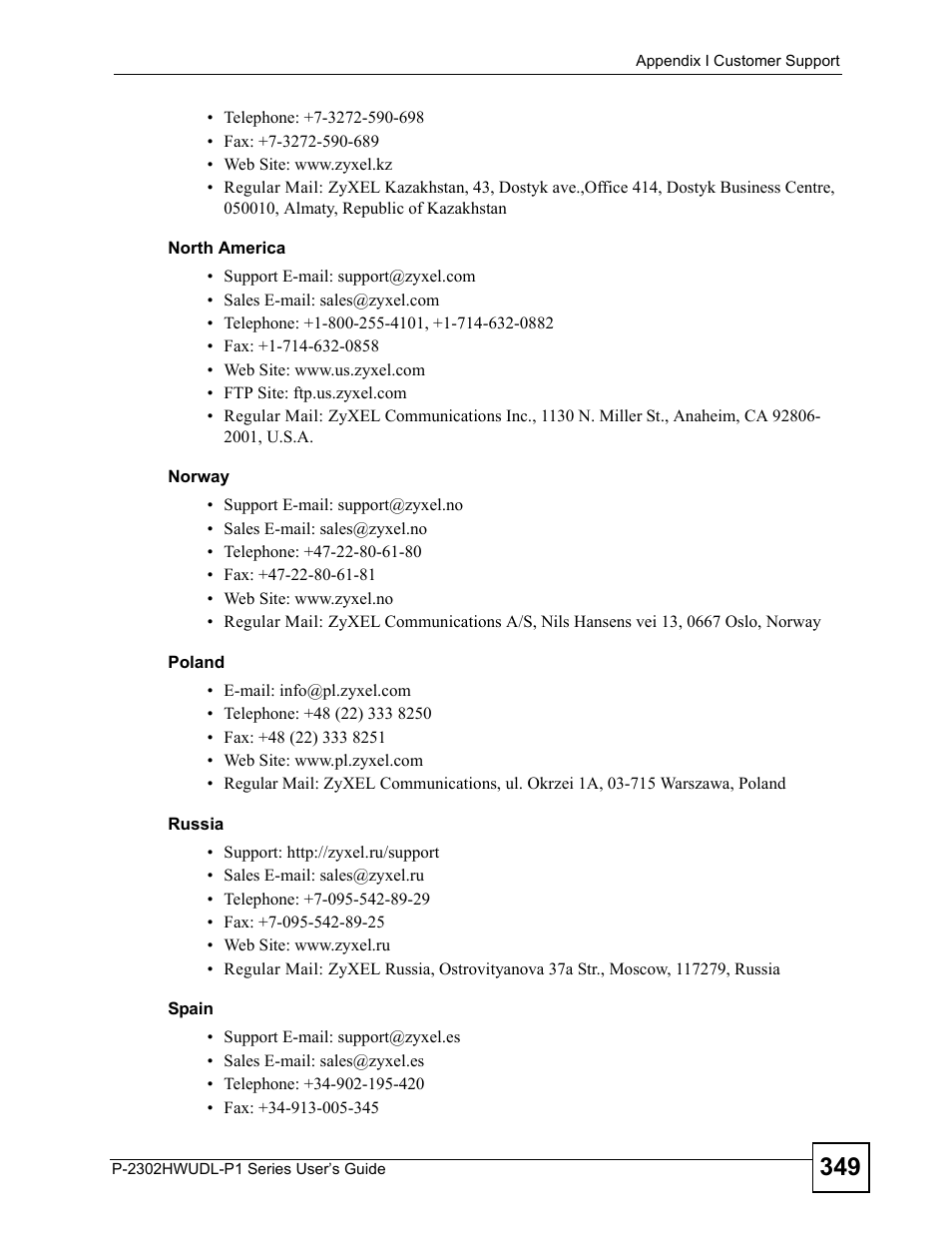 ZyXEL Communications Network Device P-2302 User Manual | Page 349 / 359