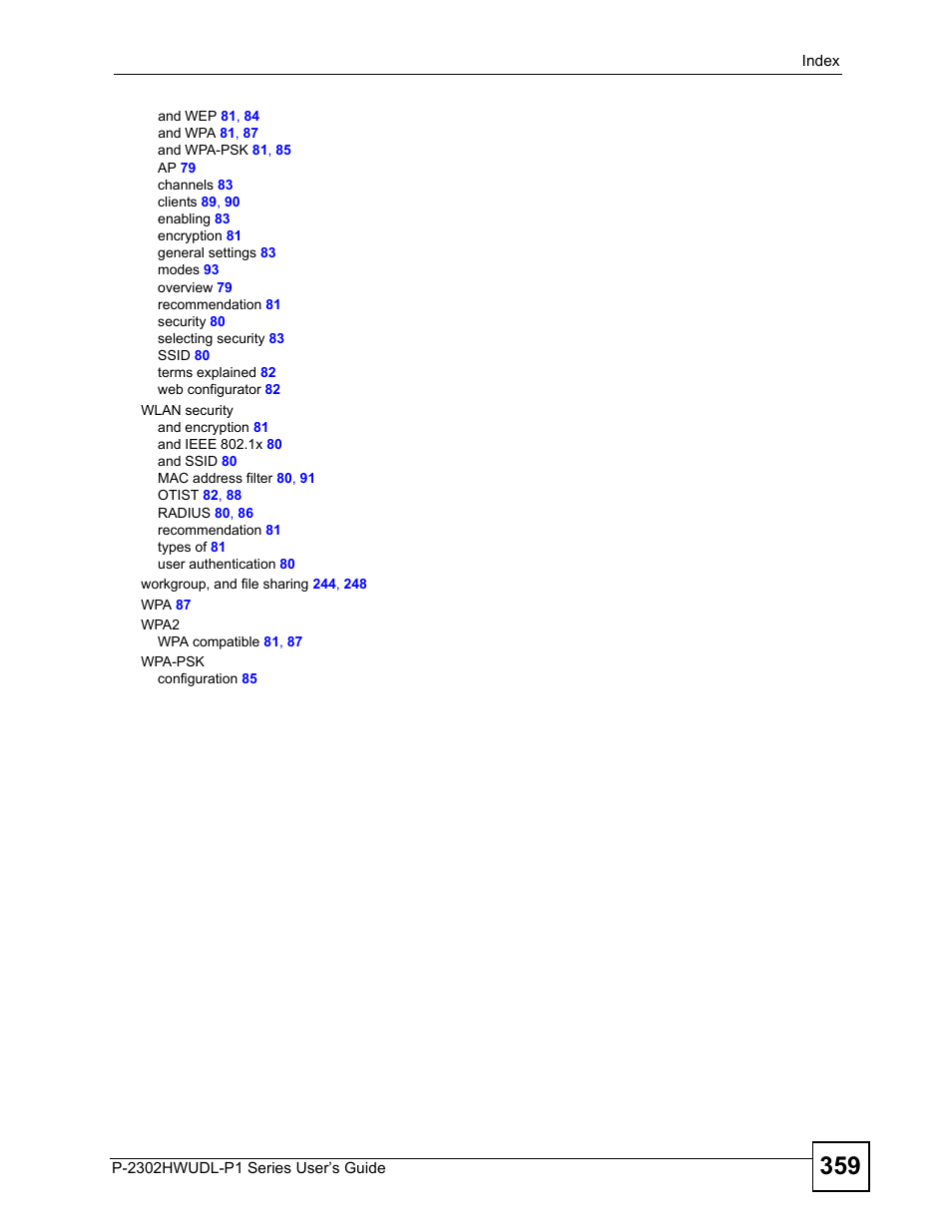 ZyXEL Communications Network Device P-2302 User Manual | Page 359 / 359