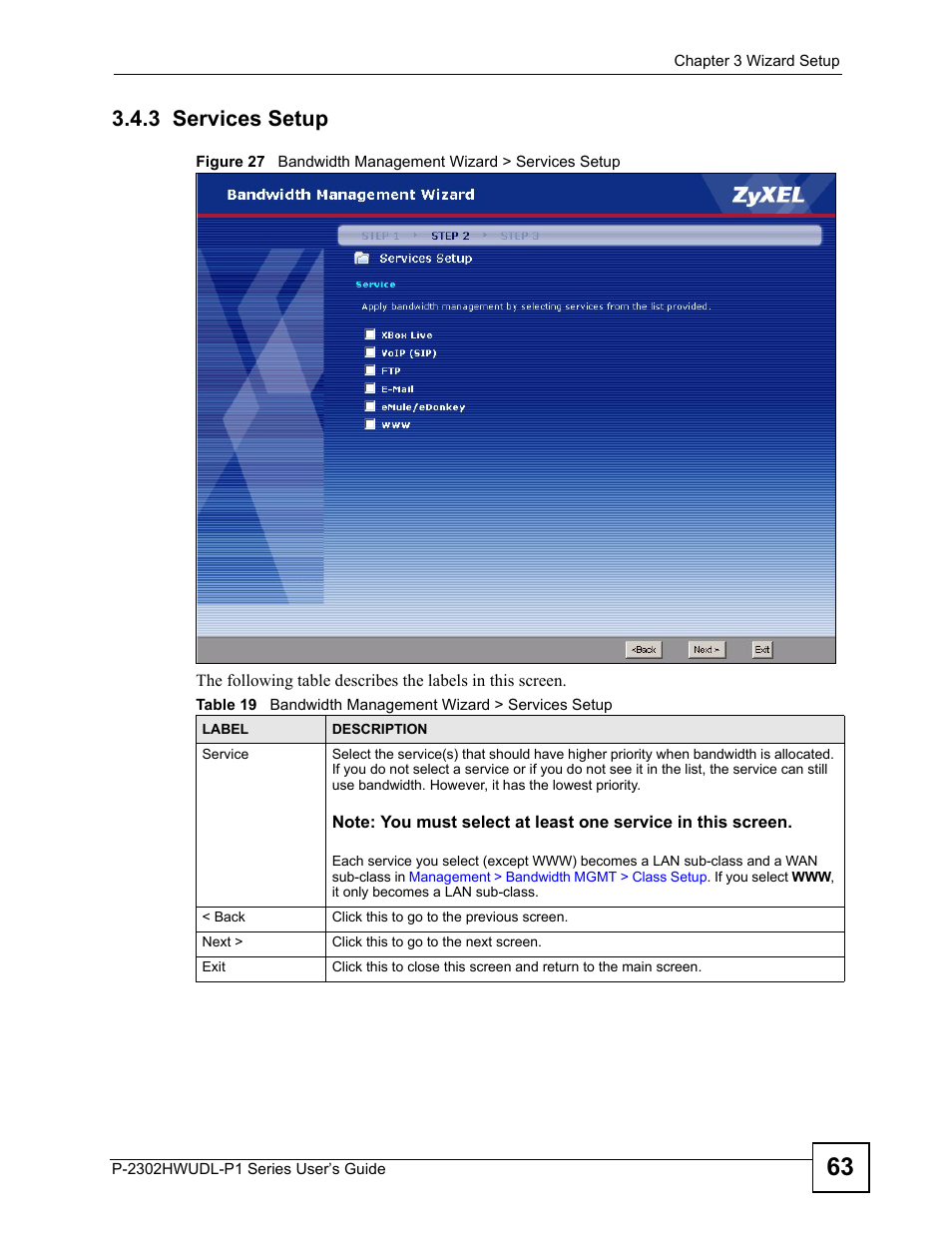 3 services setup | ZyXEL Communications Network Device P-2302 User Manual | Page 63 / 359