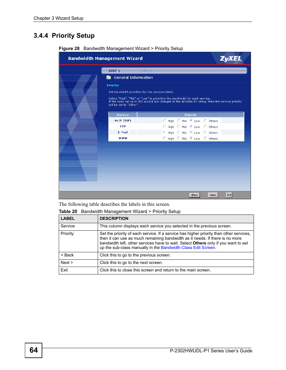 4 priority setup | ZyXEL Communications Network Device P-2302 User Manual | Page 64 / 359