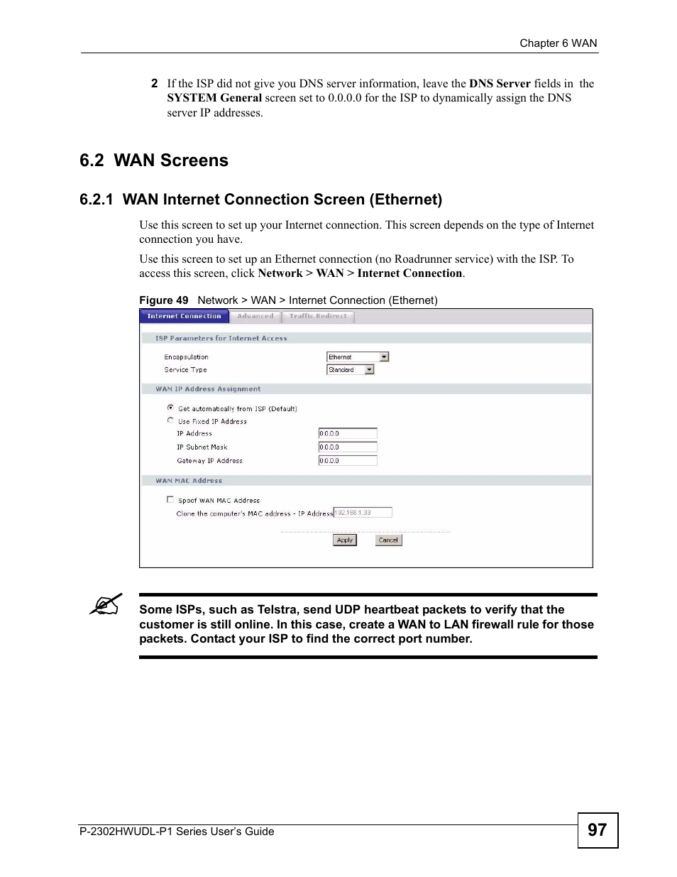 2 wan screens, 1 wan internet connection screen (ethernet) | ZyXEL Communications Network Device P-2302 User Manual | Page 97 / 359