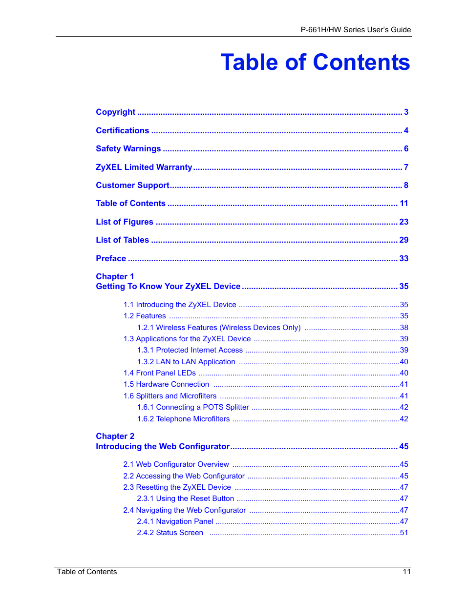 ZyXEL Communications P-661H Series User Manual | Page 11 / 383