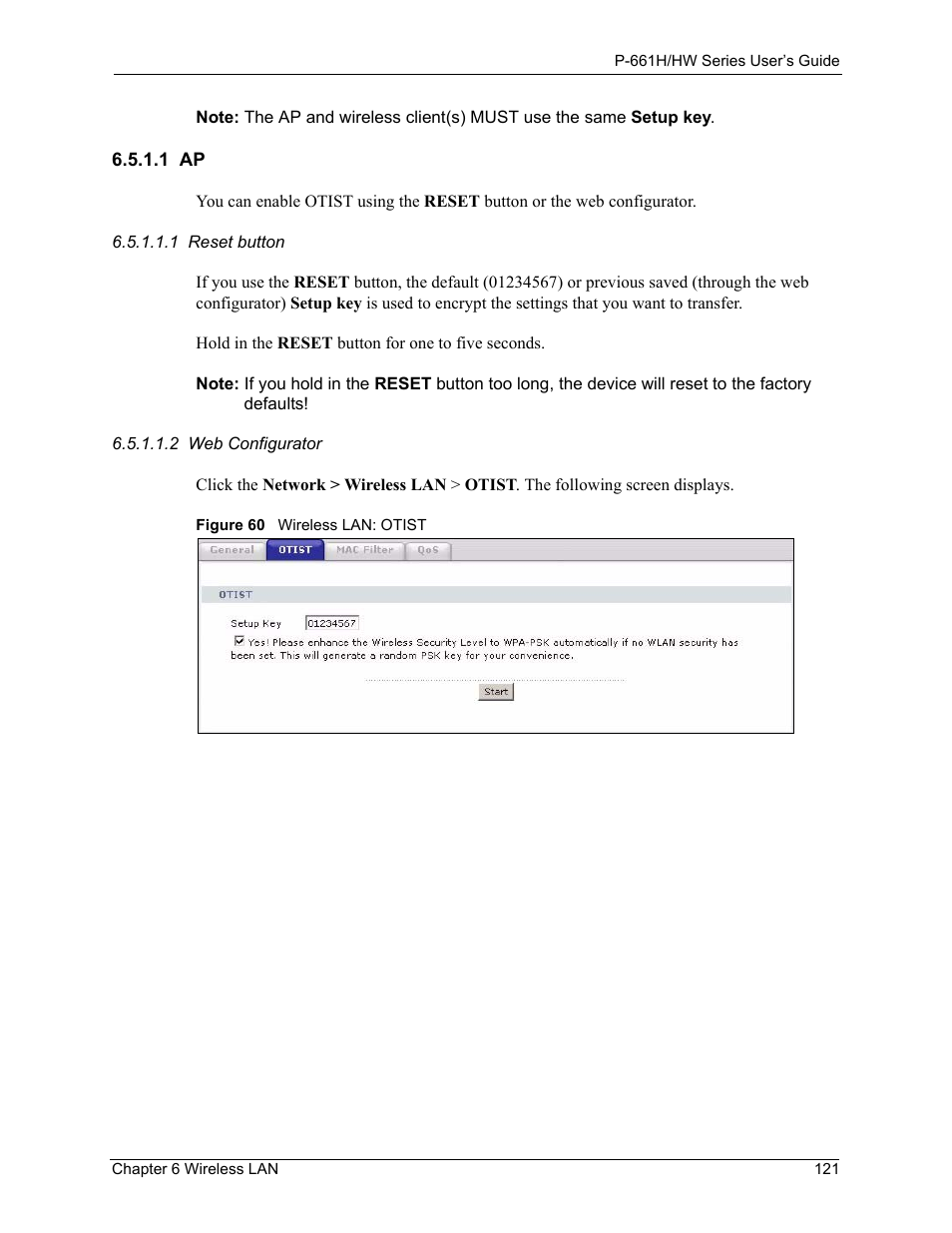 1 ap, Figure 60 wireless lan: otist | ZyXEL Communications P-661H Series User Manual | Page 121 / 383