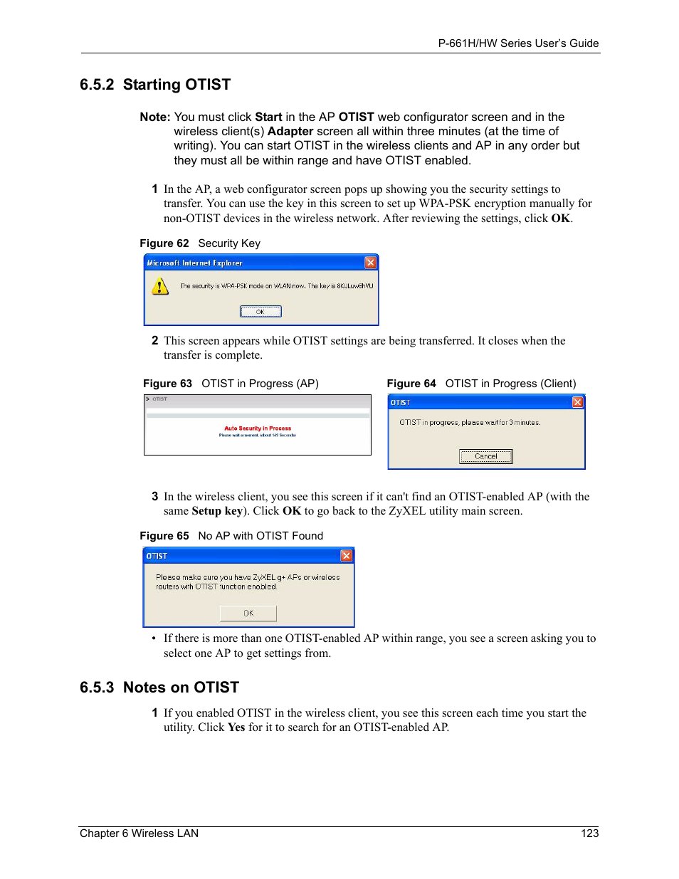 2 starting otist, 3 notes on otist, 2 starting otist 6.5.3 notes on otist | ZyXEL Communications P-661H Series User Manual | Page 123 / 383