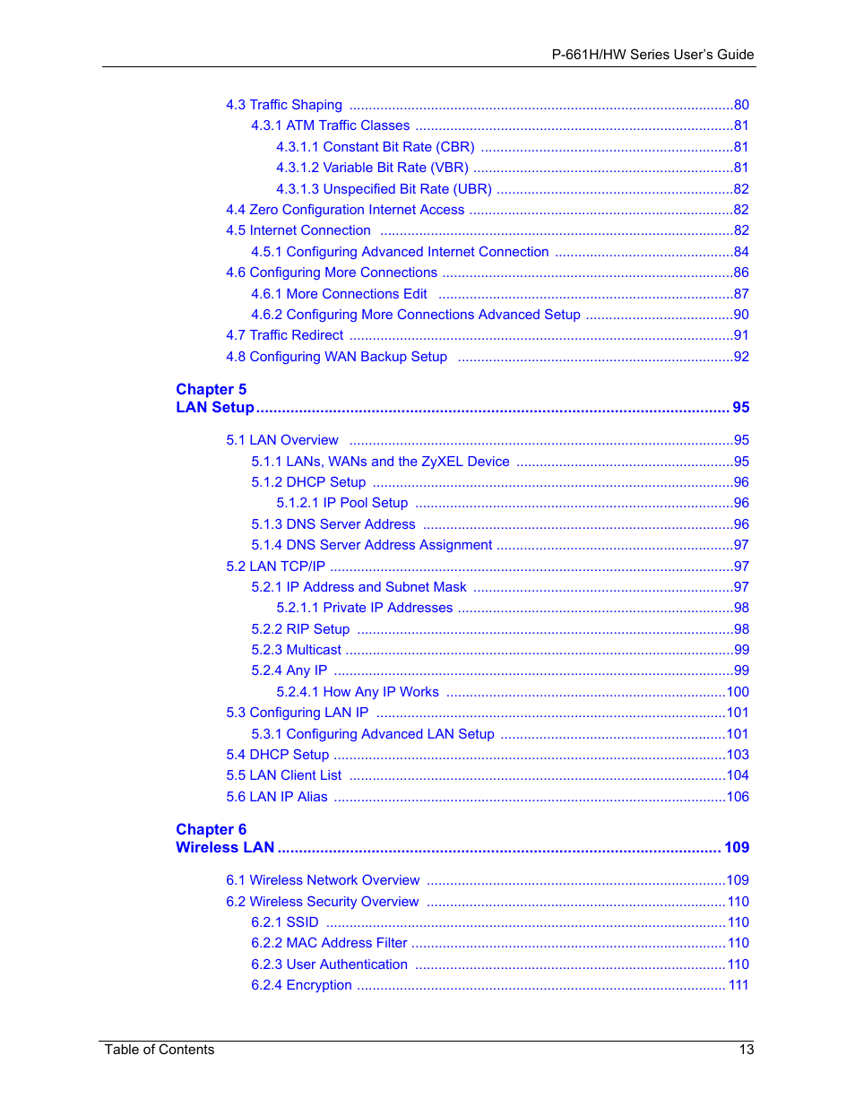 ZyXEL Communications P-661H Series User Manual | Page 13 / 383