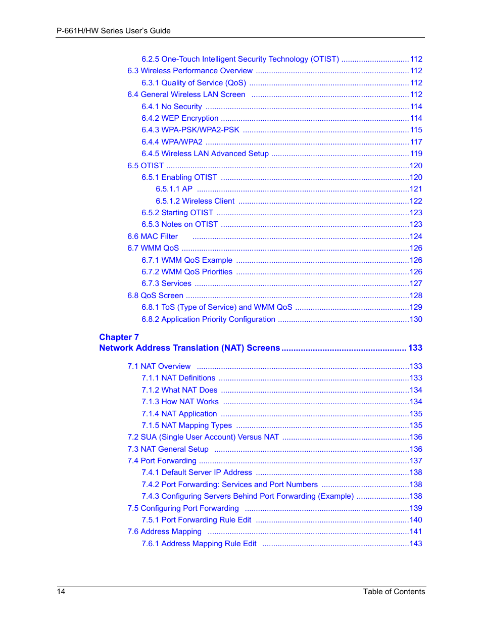 ZyXEL Communications P-661H Series User Manual | Page 14 / 383