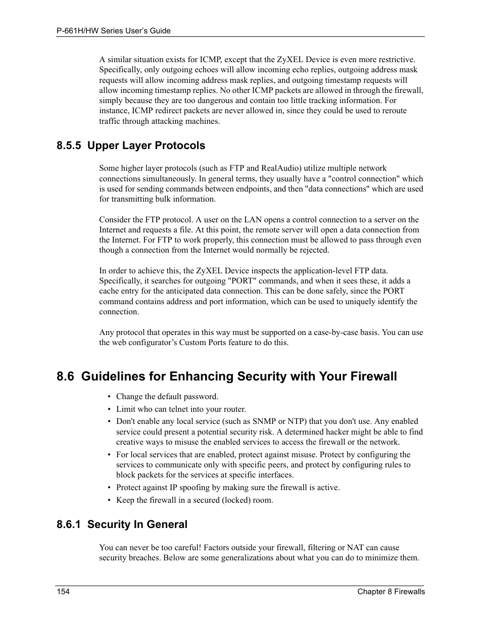 5 upper layer protocols, 1 security in general | ZyXEL Communications P-661H Series User Manual | Page 154 / 383