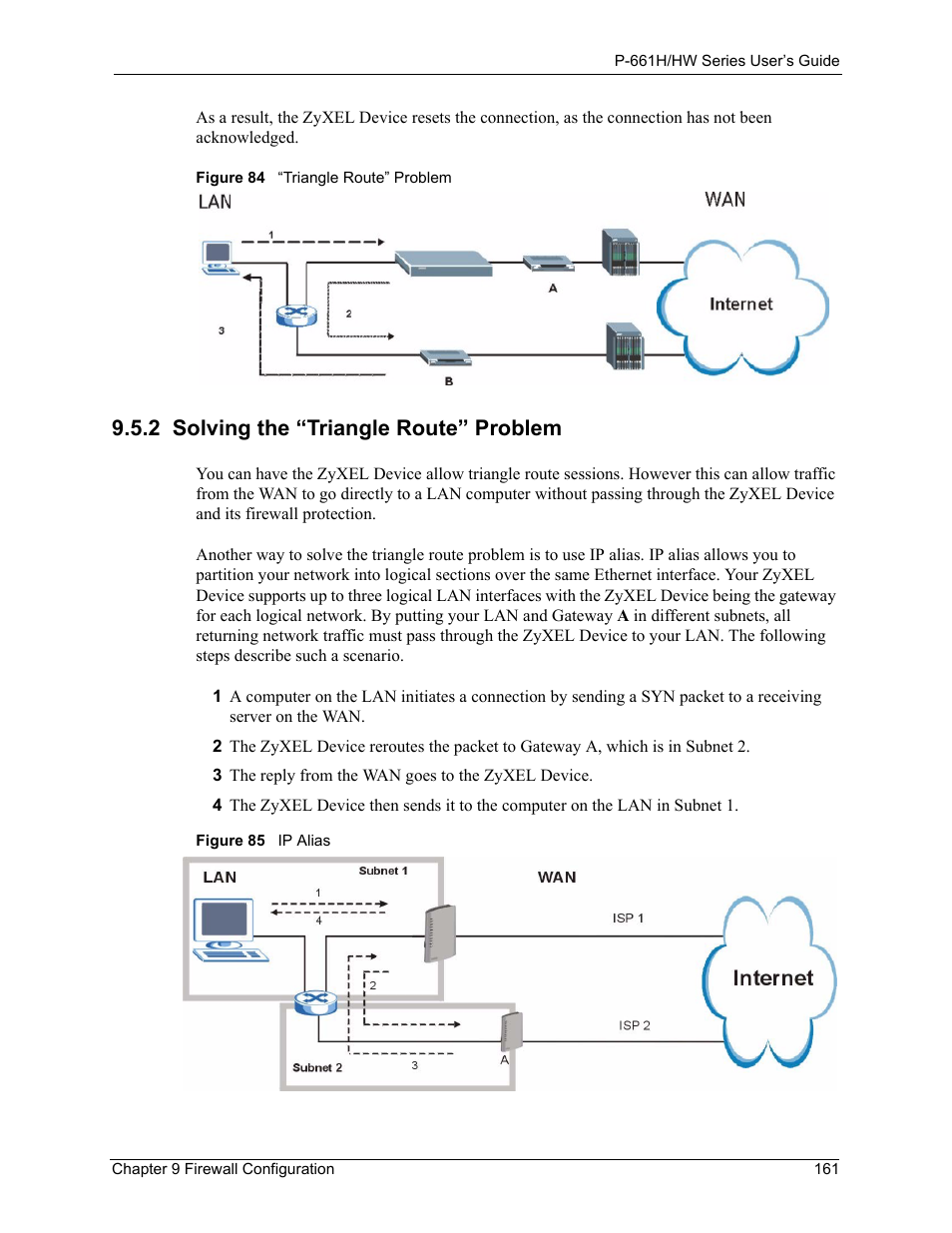 2 solving the “triangle route” problem | ZyXEL Communications P-661H Series User Manual | Page 161 / 383