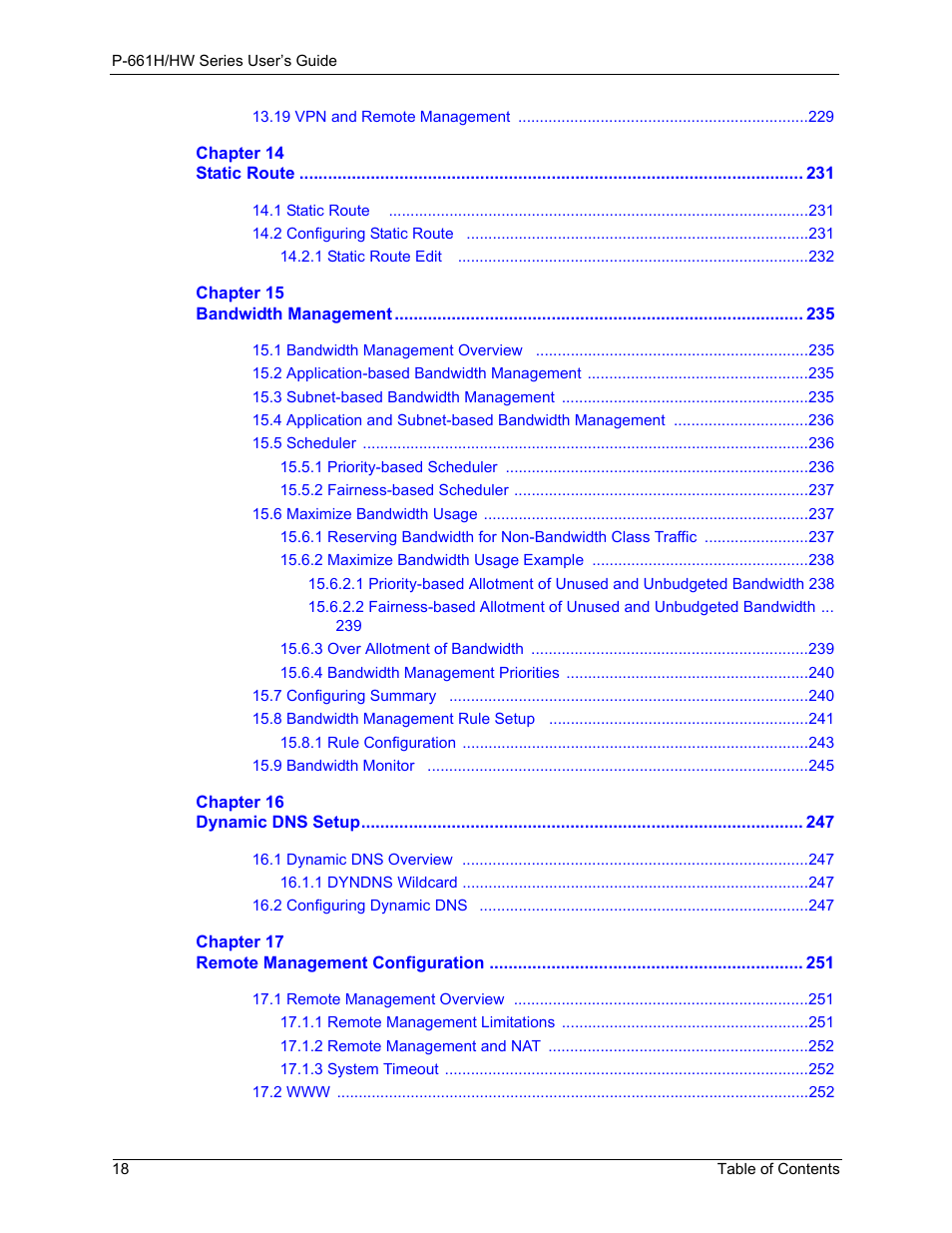 ZyXEL Communications P-661H Series User Manual | Page 18 / 383