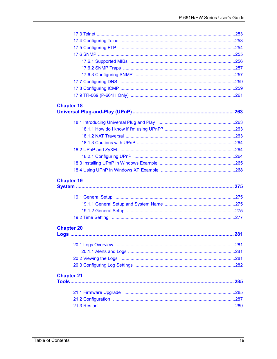ZyXEL Communications P-661H Series User Manual | Page 19 / 383