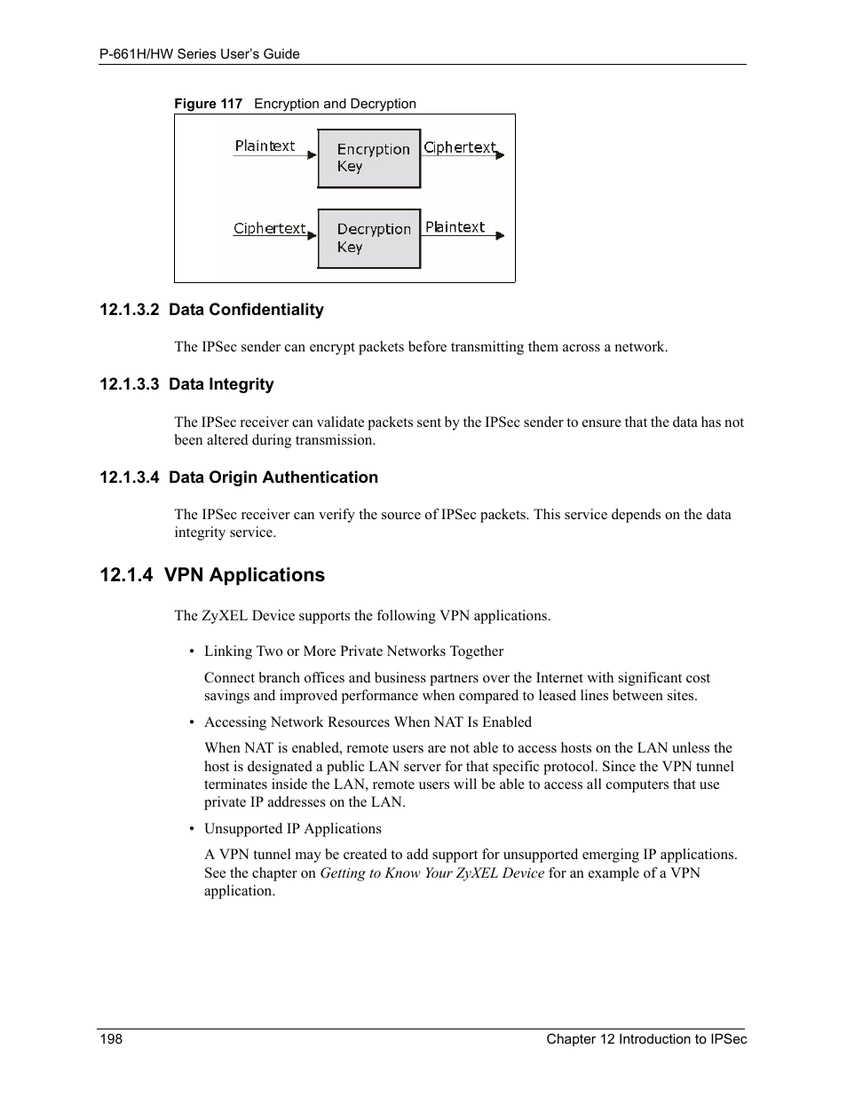 4 vpn applications, Figure 117 encryption and decryption | ZyXEL Communications P-661H Series User Manual | Page 198 / 383