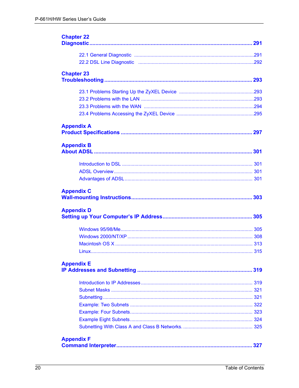 ZyXEL Communications P-661H Series User Manual | Page 20 / 383
