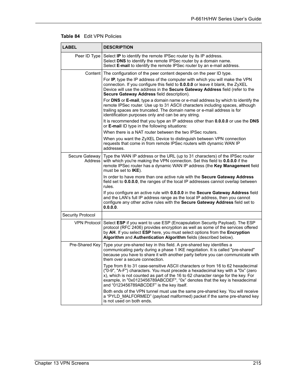 ZyXEL Communications P-661H Series User Manual | Page 215 / 383